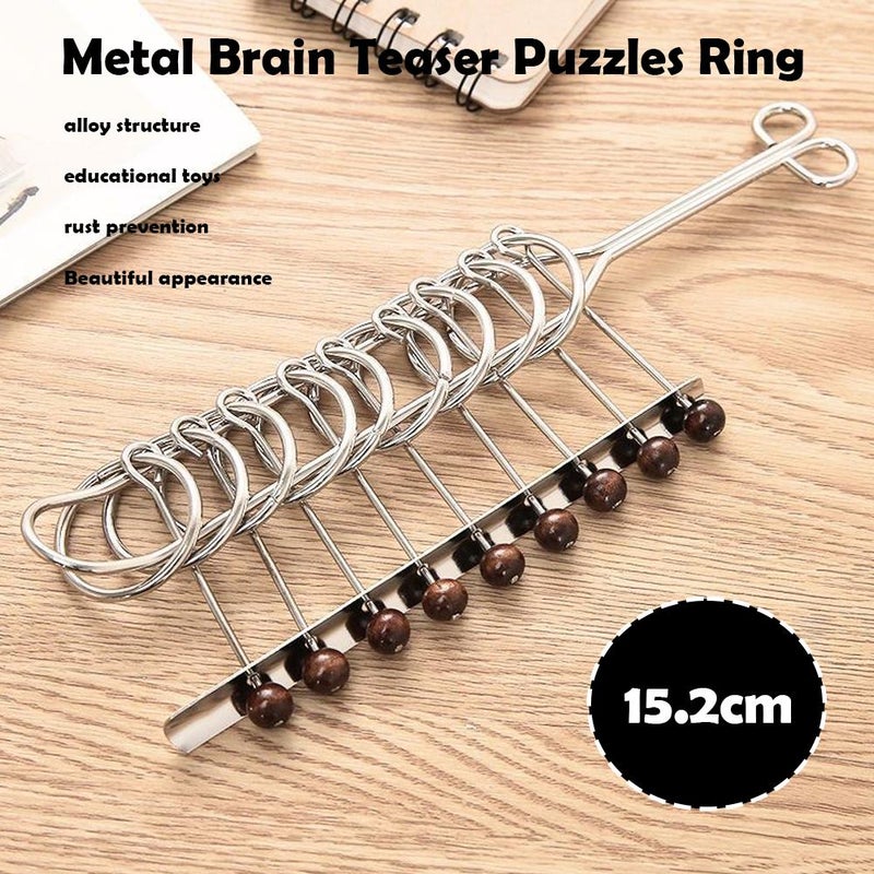 Brain Game 9 Linked Rings Puzzle,Wooden Sequential Movement Trick Toy,Traditional Brain Teaser, Classical Metal Chinese 9 Linked Rings Puzzle,for Adults Lovers - Image 2
